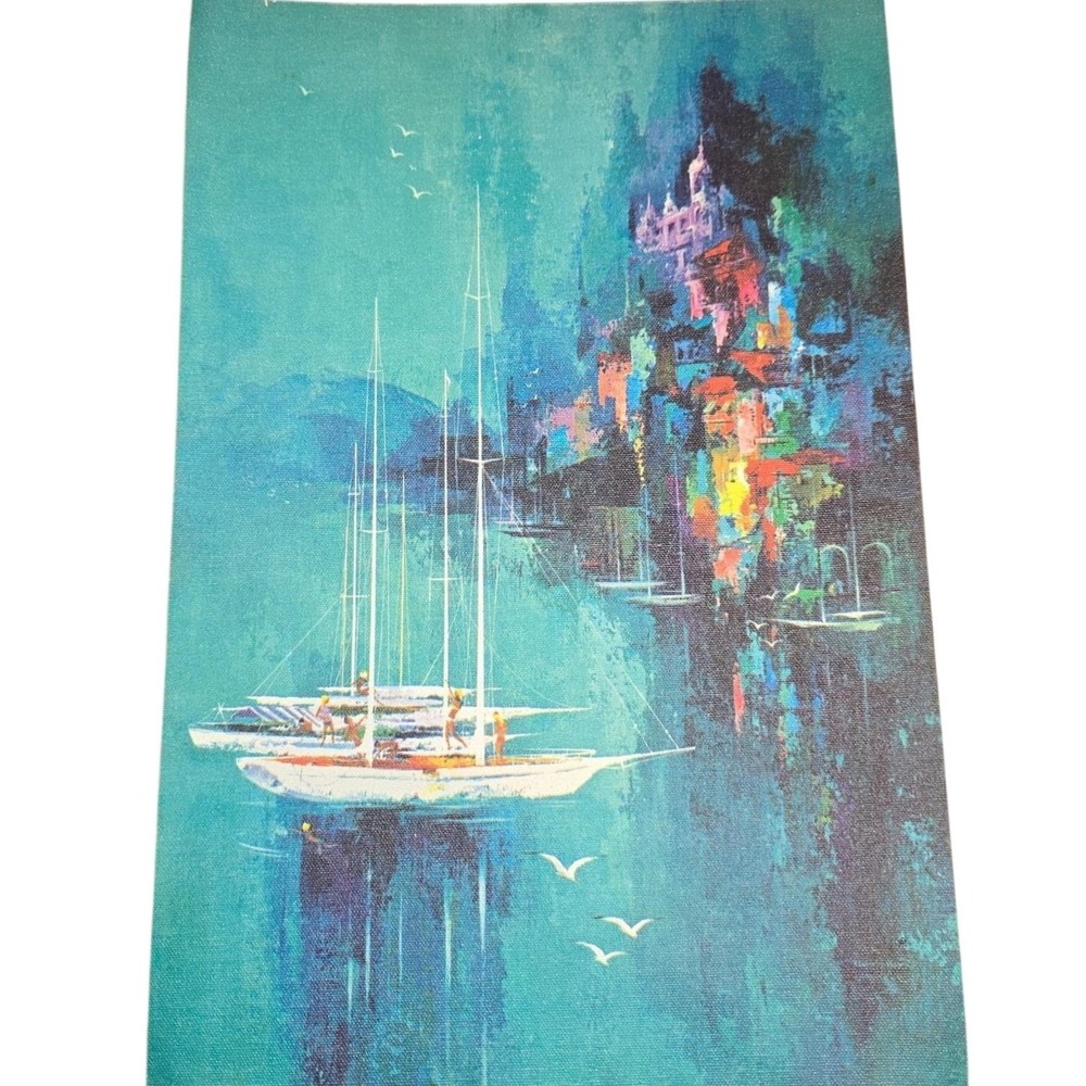 Monte Carlo, Monaco French Rivera teal 16x11 painting print canvas abstract‎ art
